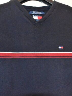 Vintage Tommy Hilfiger Blue V-neck Sweater - Size M